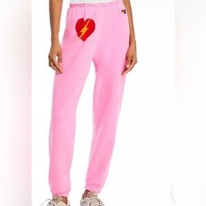 Aviator nation pink bolt heart sweatpants worn less then 5 x sz m $156